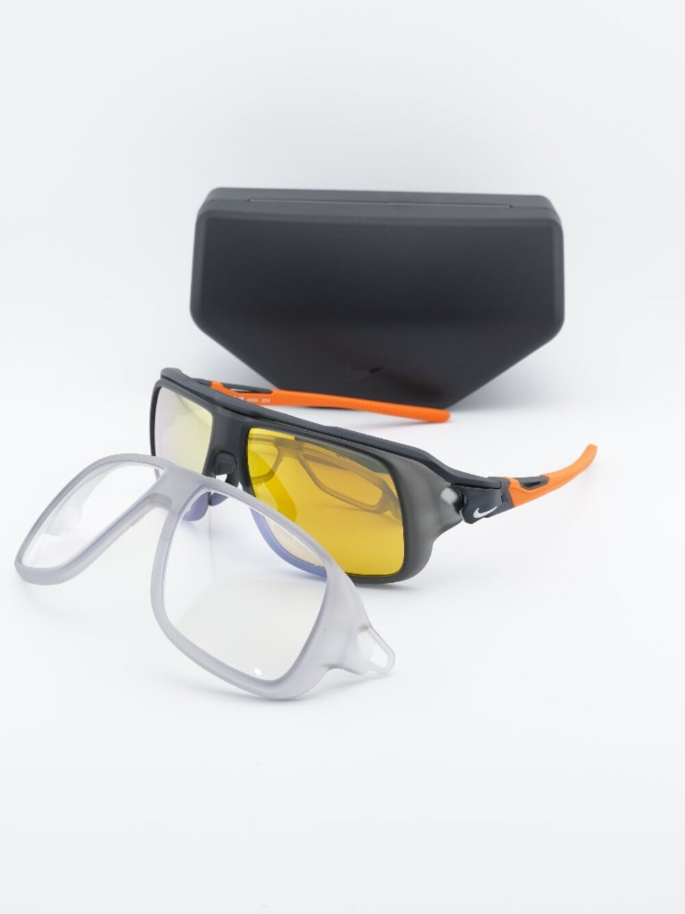 Nike FLYFREE SOAR EV24001 060 Square Sunglasses - Black / Orange / Clear Clip-On